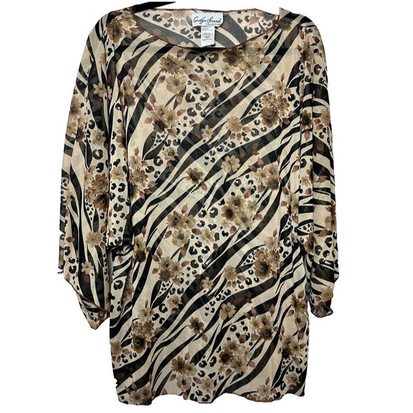 2/$30 Carolyn Strauss Vintage Sheer Leopard Print Tunic Top Size L Boho Mobwife - Picture 1 of 10